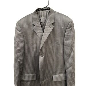 Apt. 9 Mens Pinstripe Suit Jacket Grey Wool Blend Blazer 44R Professional